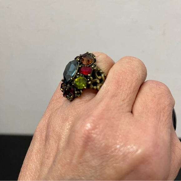 SWEET ROMANCE | Multi Colored Gems Stone Statement Cocktail Ring Ooen Shank - Picture 6 of 8
